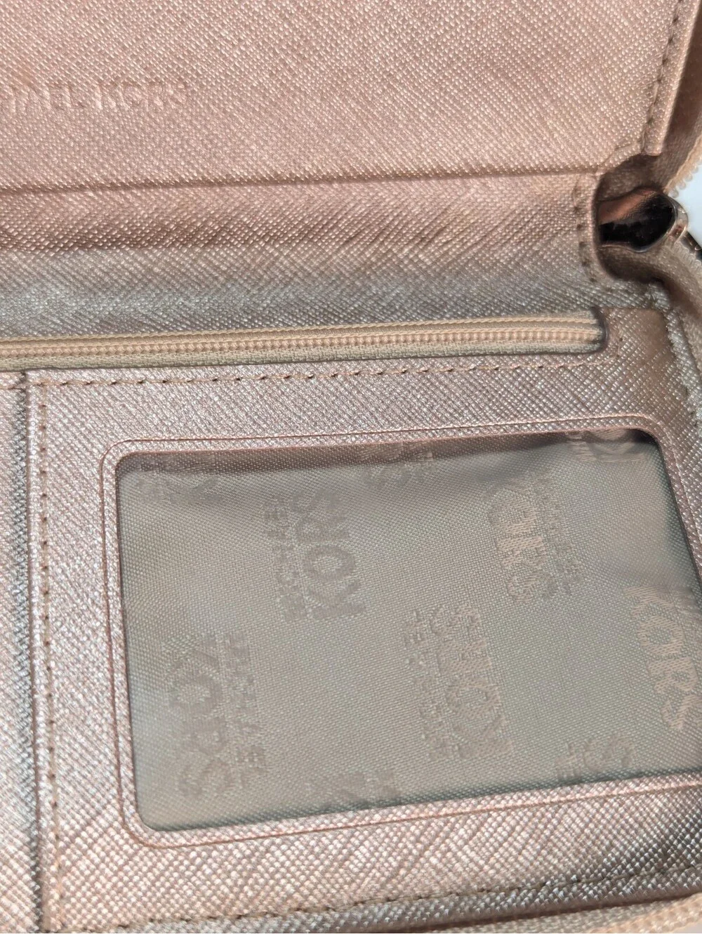 Michael Kors MK Signature Gold Metallic Wristlet Wallet Clutch Handbag Leather